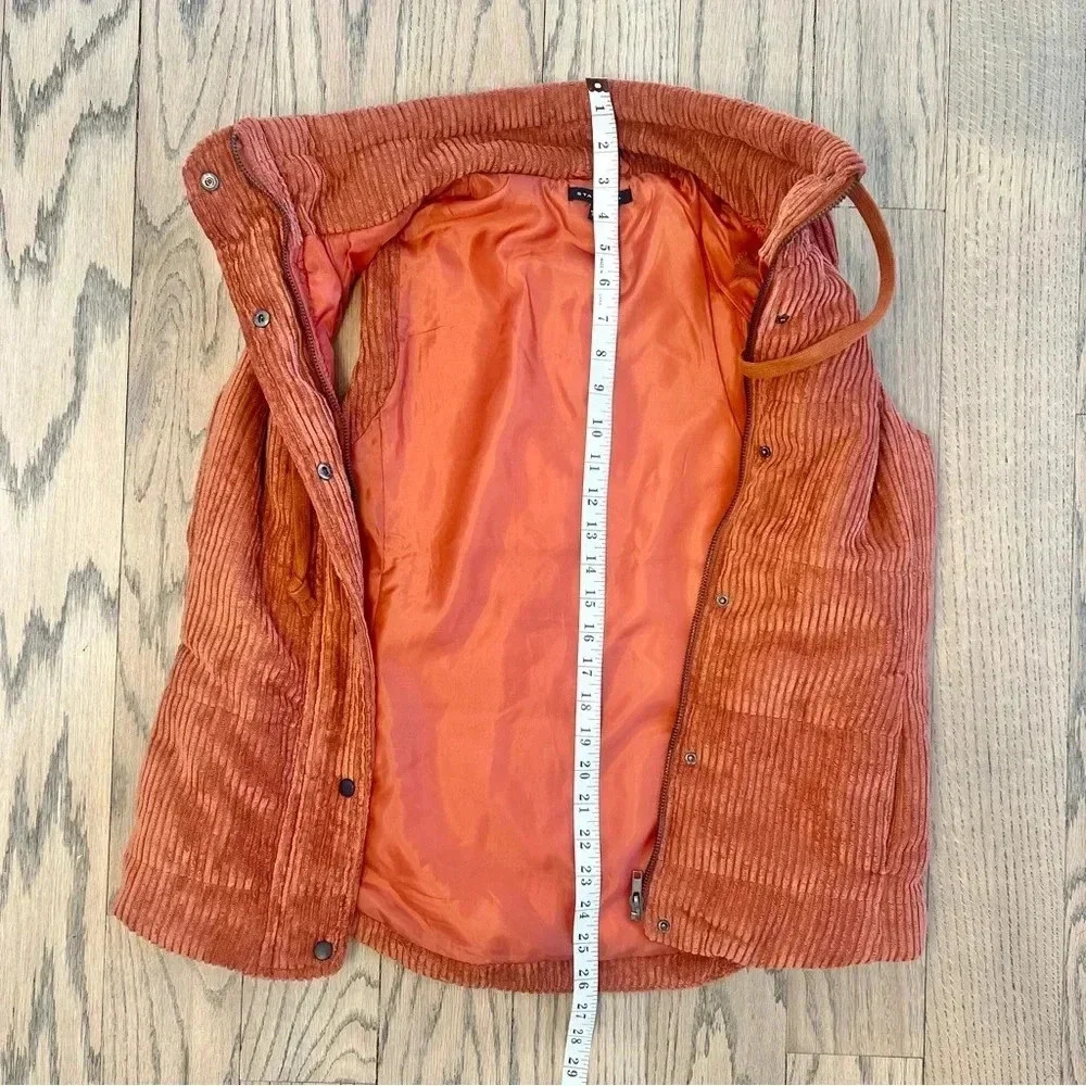 Staccato On the Go Corduroy Dark Orange Puffer Vest Zip Snap Front Size Small - Picture 7 of 13